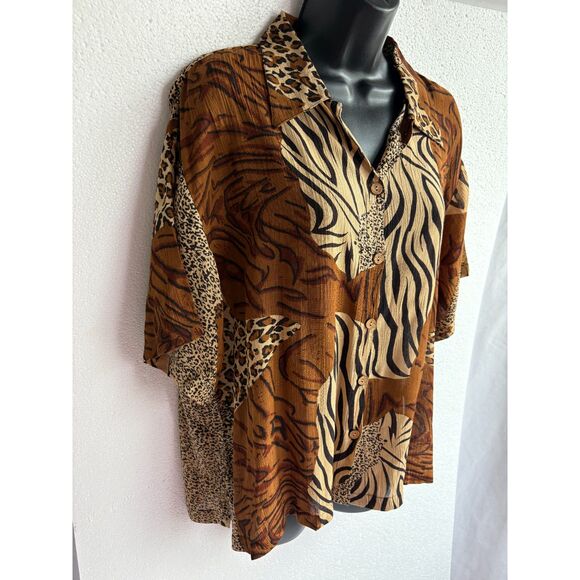 Phool Vintage Style Animal Print Button Down Shirt Size L Top Blouse Sexy 80s - Picture 3 of 9